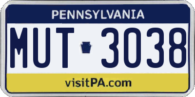 PA license plate MUT3038