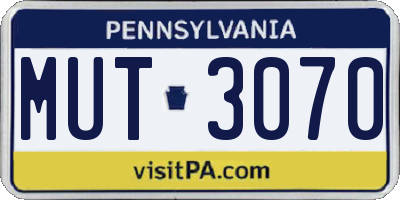 PA license plate MUT3070