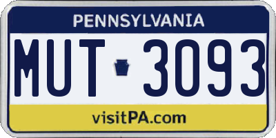 PA license plate MUT3093