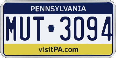 PA license plate MUT3094
