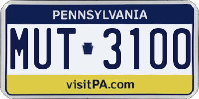 PA license plate MUT3100