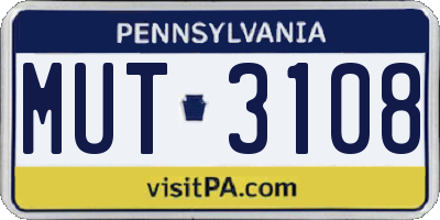 PA license plate MUT3108