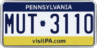 PA license plate MUT3110