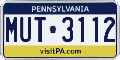 PA license plate MUT3112