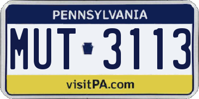 PA license plate MUT3113