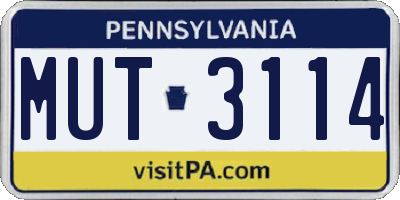 PA license plate MUT3114