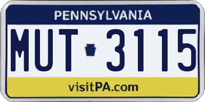PA license plate MUT3115
