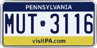PA license plate MUT3116