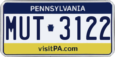 PA license plate MUT3122