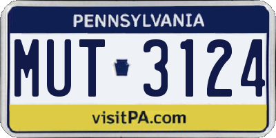 PA license plate MUT3124