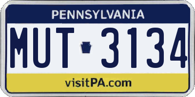 PA license plate MUT3134