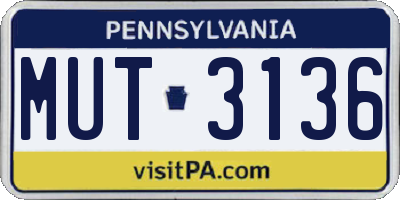 PA license plate MUT3136