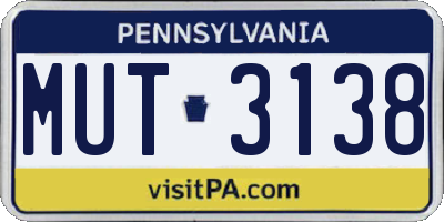 PA license plate MUT3138