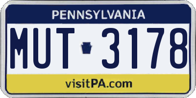 PA license plate MUT3178