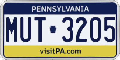 PA license plate MUT3205