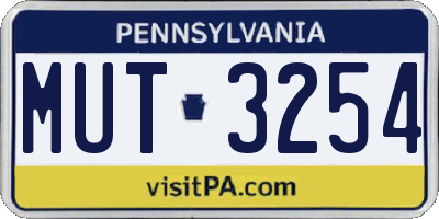 PA license plate MUT3254