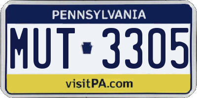 PA license plate MUT3305