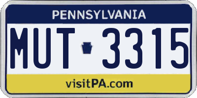 PA license plate MUT3315