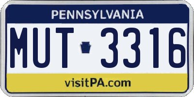 PA license plate MUT3316