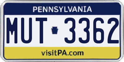 PA license plate MUT3362