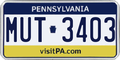 PA license plate MUT3403