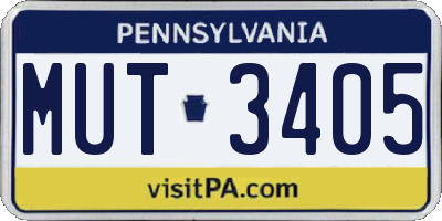 PA license plate MUT3405