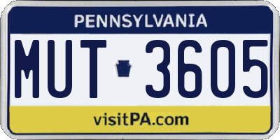 PA license plate MUT3605