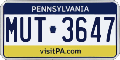 PA license plate MUT3647