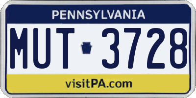 PA license plate MUT3728