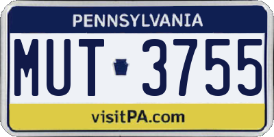 PA license plate MUT3755