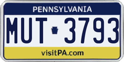 PA license plate MUT3793