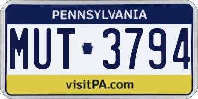 PA license plate MUT3794