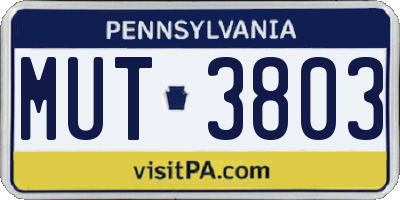 PA license plate MUT3803