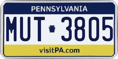PA license plate MUT3805