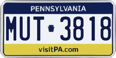 PA license plate MUT3818