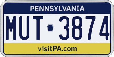 PA license plate MUT3874