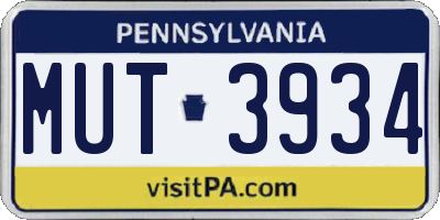 PA license plate MUT3934