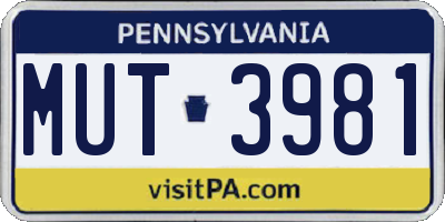 PA license plate MUT3981