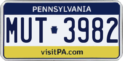 PA license plate MUT3982