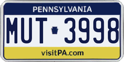 PA license plate MUT3998