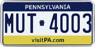 PA license plate MUT4003