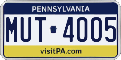PA license plate MUT4005