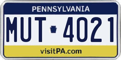 PA license plate MUT4021