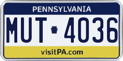 PA license plate MUT4036