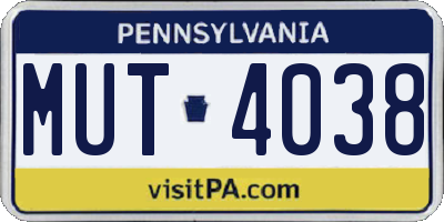 PA license plate MUT4038