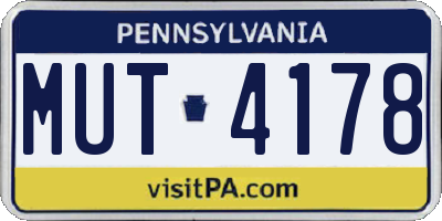 PA license plate MUT4178
