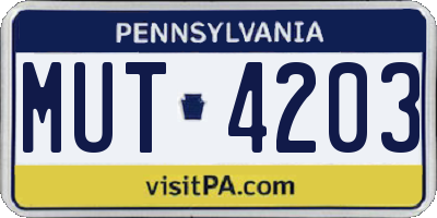 PA license plate MUT4203