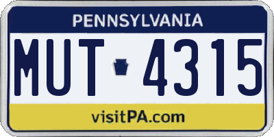 PA license plate MUT4315