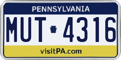 PA license plate MUT4316