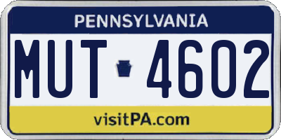 PA license plate MUT4602